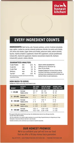 Vista 2 de The Honest Kitchen Receta integral de carne de res integral, alimento deshidratado para perros de grado humano, solo agrega agua, apoya la digestión