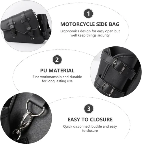 Vista 7 de Homoyoyo Bolsa de brazo oscilante, basculante para motocicletas, basculante de motocicleta con soporte para botella de agua, cuero sintético negro