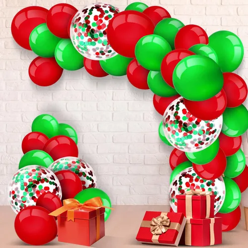 Vista 2 de Kit de guirnalda de arco de globos de Navidad de 129 piezas con globos de confeti rojo y verde para Navidad, invierno, boda, compromiso