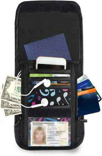 Vista 3 de Billetera cruzada de viaje con bolsillo para teléfono y bolsillo para pasaporte, con bloqueo RFID para mujer, Azul Patchwork, 7.5×6 inch, Casual