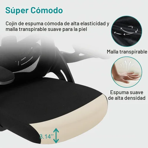 Vista 5 de Silla de oficina, silla de escritorio ergonómica con soporte lumbar ajustable, silla de computadora de malla transpirable con reposabrazos