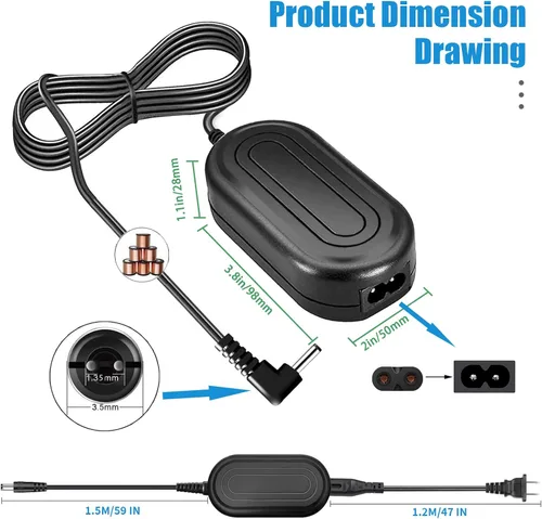 Vista 6 de TKDY ACK-E5 Adaptador de corriente alterna continua LP-E15 Batería ficticia DR-E5 Kit de cargador de acoplador de CC para cámaras réflex digitales
