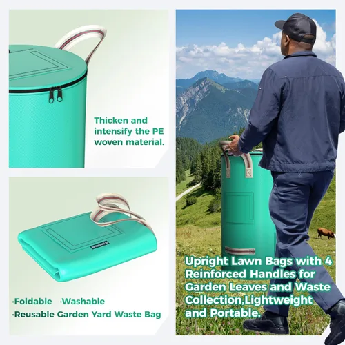 Vista 3 de Bolsa reutilizable para jardín y residuos de patio – 54.5 litros Bolso transpirable y engrosado reutilizable para césped, con 4 asas para fácil
