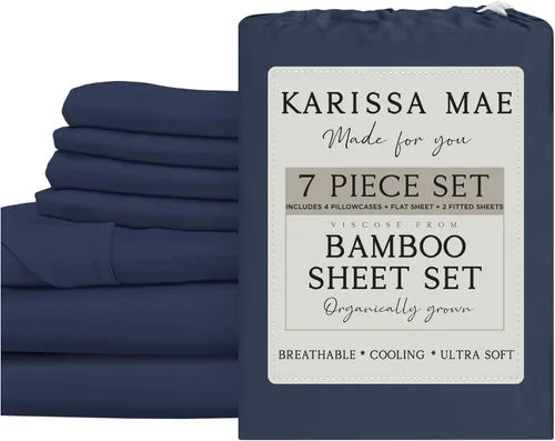 Vista 84 de KARISSA MAE Juego de sábanas de viscosa de bambú de lujo, 100% certificado FSC, refrescante, lujosamente suave, bolsillos profundos de 18 pulgadas