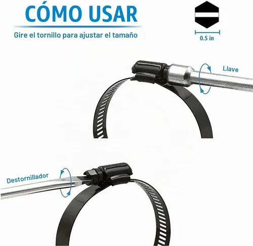 Vista 5 de Abrazadera de manguera de acero inoxidable ajustable de 6 a 1.496 in, abrazaderas de manguera de engranaje helicoidal, kit surtido para fontanería