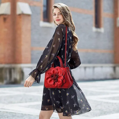 Vista 2 de Cayla Bolsos de mano florales 3D para mujer, bolso de mano con asa superior, de piel sintética, bolso de hombro, bandolera, bolso de noche para mujer
