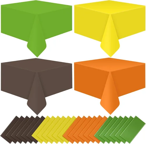 Vista 12 de 4 manteles rectangulares de plástico desechables para otoño, color amarillo, naranja, verde, café, para otoño, cosecha, día de Acción de Gracias