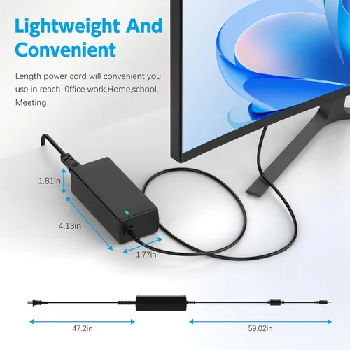 Vista 6 de Cable de alimentación de 19 V compatible con monitor HP de 20" 21.5" 23" 23.8" 25" 27"; 22cwa 25vx 22bw 23bw 23cw 24ea 24es 25bw 25es 25xw 27bw 27xi