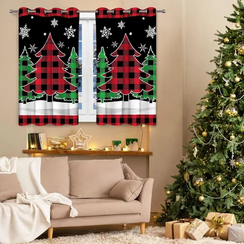 Vista 3 de Cortinas de Navidad de Hexagram para sala de estar, cortinas de árbol de Navidad de 63 pulgadas de largo para sala de estar juego de 2 paneles Negro