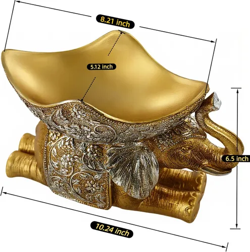 Vista 2 de Lescafita Escultura de Elefante Africano Dorado, Exquisita Decoración Animal para el Hogar, con Bandeja de Almacenamiento en la Parte Superior