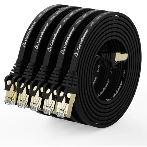 Vista 12 de CableGeeker Cables Ethernet planos blindados Cat8, 1 pie, paquete de 5, todo negro Negro (All-Black)