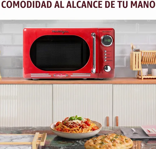 Vista 9 de Nostalgia Horno microondas retro compacto para encimera, 0.7 pies cúbicos, 700 vatios con pantalla digital LED, bloqueo para niños, interior fácil