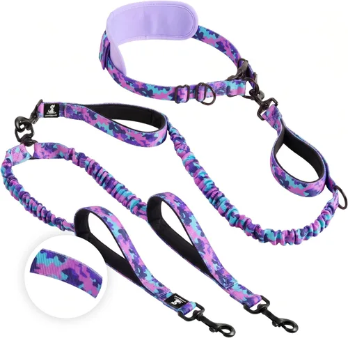 Vista 24 de SparklyPets Correa doble elástica para perro con 2 correas para perros con soporte trasero - Correa doble para perros para razas medianas y medianas