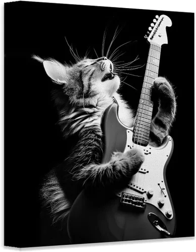 Vista 10 de Purrrfect - Póster sin marco de 11 x 14 pulgadas, arte de rockero felino, decoración de pared musical de guitarra eléctrica, ambiente clásico