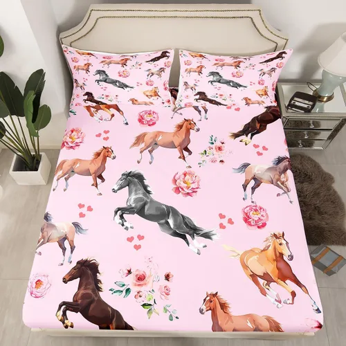 Vista 6 de Erosebridal Sábanas de cama de vaca tamaño individual para decoración rústica, sábana bajera ajustable de estrellas del oeste de Texas para vaquera