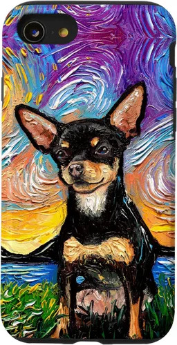 Vista 18 de Negro y bronceado liso Chihuahua Starry Night Dog ilustraciones caso para iPhone 17
