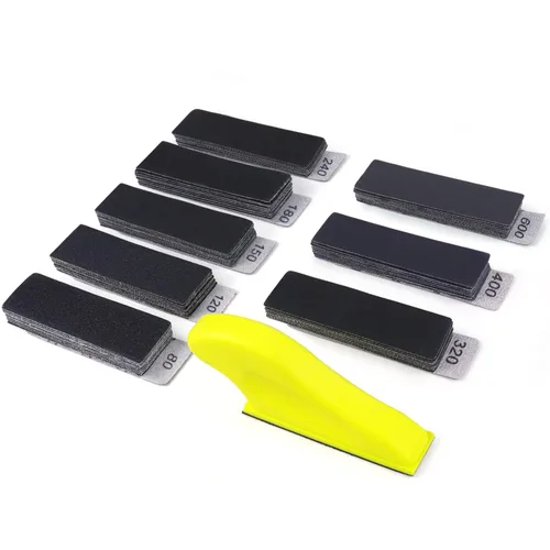 Vista 9 de POLIWELL Kit de micro lijadora de 3.5 x 1 pulgada para proyectos pequeños, herramientas de lijado con mango de detalle + papel de lija de grano 80
