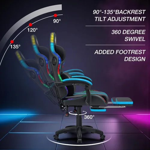 Vista 9 de HOFFREE Silla Gaming con Luces LED RGB de Ritmo Musical y Altavoces Bluetooth Silla Ergonómica de Gaming para Computadora con Masaje y Reposapiés