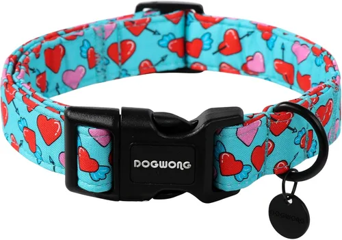 Vista 27 de DOGWONG Collar para perro de San Valentín, collar ajustable de algodón con corazón de caramelo azul, perfecto para perros pequeños a medianos