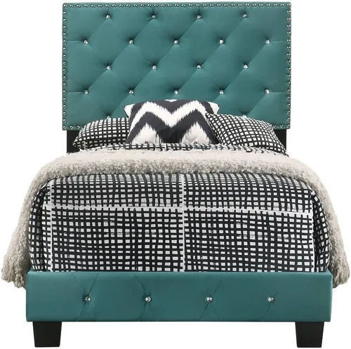 Vista 4 de Glory Furniture Suffolk - Cama individual tapizada de terciopelo, color verde