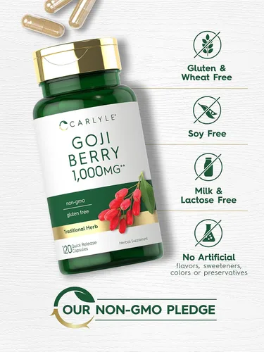 Vista 4 de Carlyle Goji Berry 120 cápsulas Extracto concentrado de la planta Wolfberry Sin OMG, sin gluten