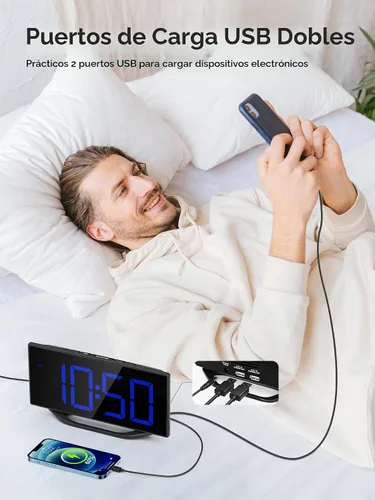 Vista 4 de Reloj despertador digital para mesita de noche del dormitorio, pantalla grande de números grandes con atenuador de brillo, reloj de escritorio
