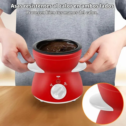 Vista 2 de Mini olla para fundir chocolate, fuente de fondue de chocolate, máquina calentadora de 8.79 onzas para chocolate con leche, queso, mantequilla Rojo