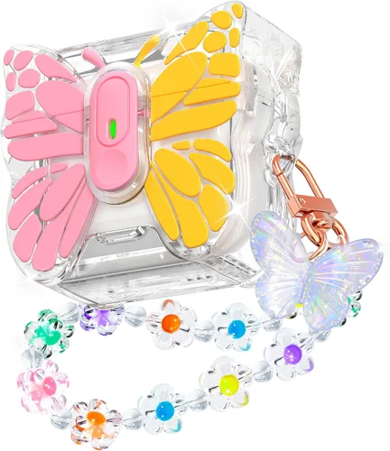 Vista 17 de R-fun Funda para AirPods Pro 2 Butterfly Artistry - Tapa desplegable automática y función de soporte, protección de grado militar de 360°