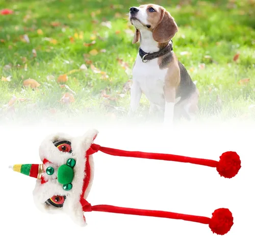 Vista 3 de Sombrero para perro, sombrero de león para mascotas de celebración de estilo chino, lindo sombrero de baile de león para perro ajustable para Año