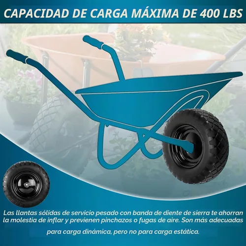 Vista 6 de Cenipar Neumático y Rueda Sin Pinchazos de 4.80/4.00-8", Neumáticos Sólidos de Carretilla de 16" con Rodamientos de 5/8" o 3/4", Cubo Centrado