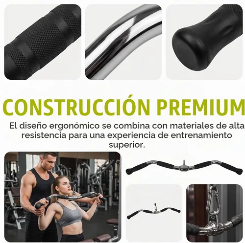 Vista 6 de Accesorio de barra dorsal para máquina de cables, barra de curl y pulldown con rotación completa y mango de goma para gimnasio, entrenamiento