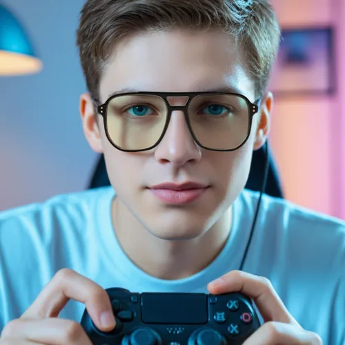 Vista 2 de FEISEDY Blue Light Glasses for Computer Gaming Anti Eyestrain Glasses G2835 Blue Light Blocking,Orange/Yellow/Red Lens,Anti Glare,Sleep