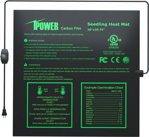 Vista 24 de iPower Alfombrilla térmica de siembra de 10 x 20.75 pulgadas, película de carbono mejorada, cálida, impermeable, para interiores, germinación