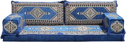 Vista 4 de arabicsofa Sofá Majlis árabe hecho a mano con cojines - Juego de asientos modulares para sala de estar