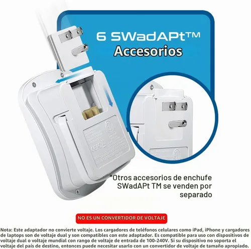 Vista 4 de Adaptador de viaje Ceptics, de EE. UU. a Japón, Filipinas, con doble USB, tipo A, ultra compacto All in One - 2 USB + 2 US Sockets Blanco