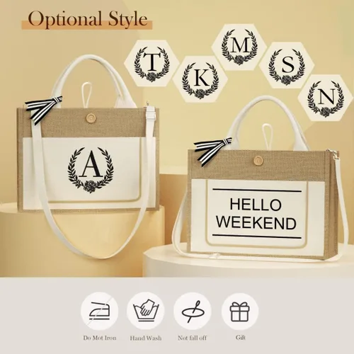 Vista 8 de TOPEAST Regalos personalizados para mujer Bolsa de lona de yute con bolsillos interiores y frontales, regalos para madre de la novia para boda