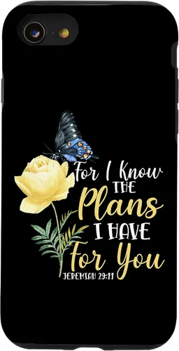 Vista 18 de iPhone 16 Christian Bible Verse Butterfly Rose Flower Jeremiah 29:11 Case
