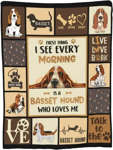 Vista 2 de Linda manta de felpa de Basset Hound, ropa de cama de forro polar súper suave y acogedora para amantes de los perros y niños, 40 x 50 pulgadas