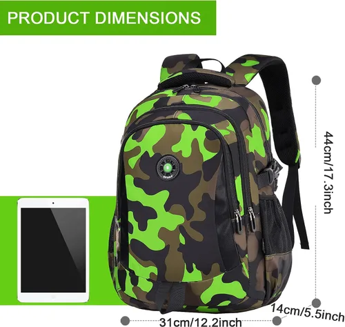 Vista 2 de Juego de mochila de camuflaje con bolsa de almuerzo, ligera, impermeable, mochila escolar para niños y niñas