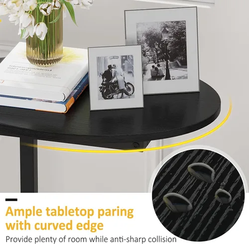 Vista 4 de Hosfais Mesa Auxiliar Pequeña, Mesa de Extremo en Forma de C, Mesa de Café de Madera para TV, Bandeja para Comer, Mesas para Sofá de Espacios Negro