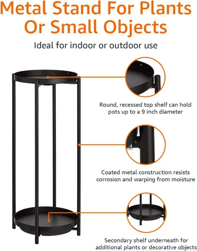 Vista 4 de Amazon Basics Soporte de plantas de metal de dos niveles, redondo, negro