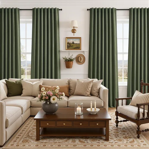 Vista 3 de Cortinas opacas de lino de 96 pulgadas para dormitorio, 2 paneles, verde Verde Olivegreen