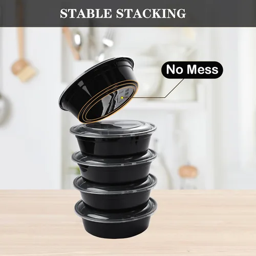 Vista 4 de LOKATSE HOME Recipientes redondos de 32 onzas con tapas, paquete de 150 unidades, caja Bento para almacenamiento de alimentos, microondas