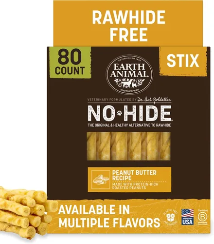Vista 21 de Earth Animal No Hide Stix - Palitos masticables sin cuero de larga duración para perros pequeños, sabor a carne de res - Paquete de valor de 20