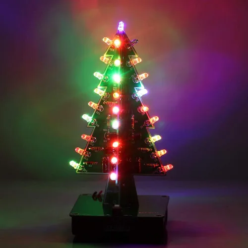 Vista 3 de Icstation - Kit para montar árbol de Navidad, 3D, con luces LED de 7 colores intermitentes para práctica de soldadura eléctrica.