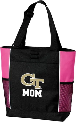 Vista 4 de Broad Bay Official Georgia Tech Tote Bag Zippered Travel Carryall Yellow Jackets Logo, 600D Polyester Canvas, Adjustable Web Handles, Front