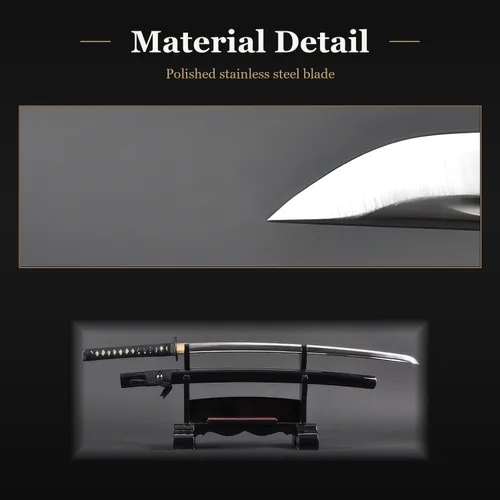 Vista 5 de Handmade Sword - Espada Katana de entrenamiento Iaido sin afilar de acero inoxidable, hecha a mano, espada completa, vaina negra