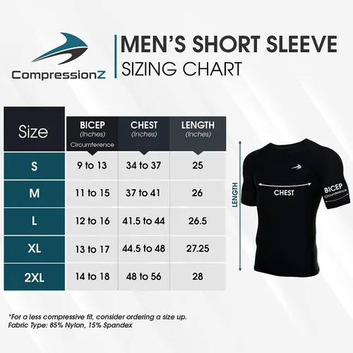 Vista 6 de CompressionZ playera mangas cortas, compresión muscular para correr, hacer ciclismo y ejercicios, para hombre