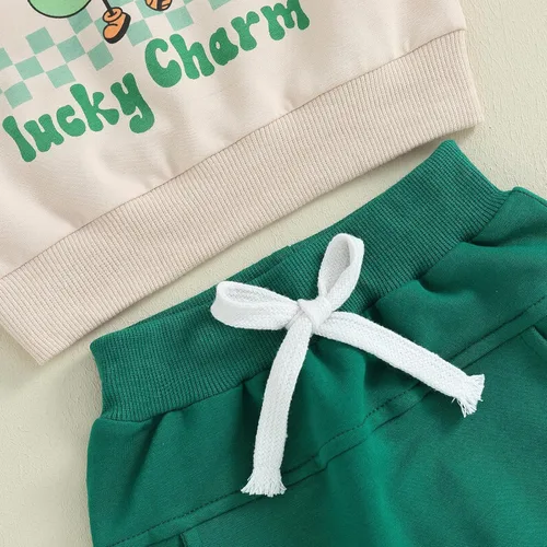 Vista 5 de Lucikamy Conjunto de sudadera con estampado de letras para el día de San Valentín para bebé, niño y niña, conjunto de sudadera + pantalones