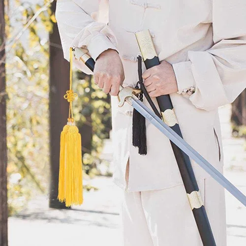 Vista 3 de Espada china borla larga seda Wushu Tai Chi Kung Fu chino artes marciales espada borla ejercicio accesorios de rendimiento espada accesorio Borla